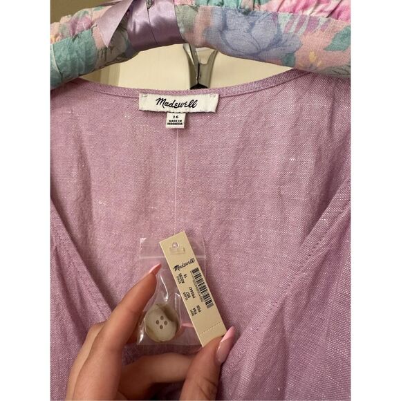 NWT Madewell Linen-Cotton Pleat-Sleeve Jumpsuit Pressed Orchid | Size 16 - Picture 4 of 4